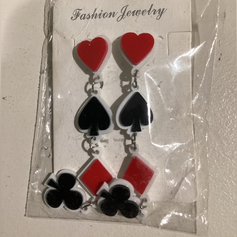 Playing cards themed earrings.-OS